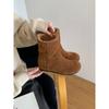 First Layer Cowhide Snow Boots Women's Round Head Flat Bottom Cashmere Blended Medium Boots Retro Matte Leather Sleeve Cotton Shoes
