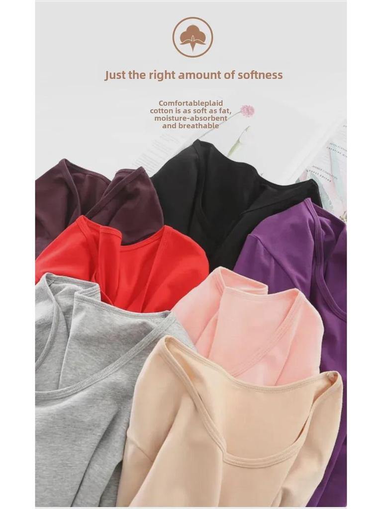 Women's Pure Cotton Long-Sleeve Thermal Sweater - Round Neck, Autumn/Winter Warm Top