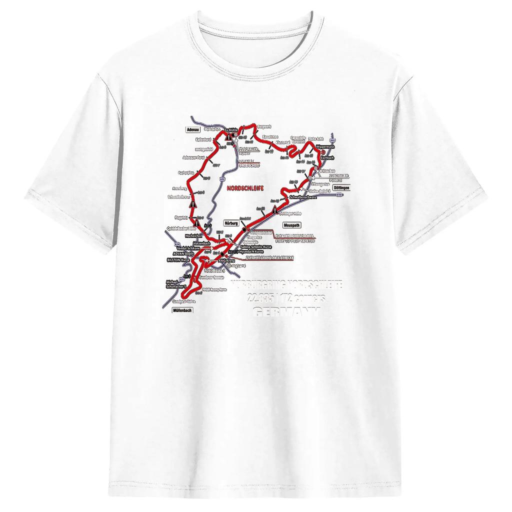 Harajuku T-Shirt Summer Nürburgring Nordschleife Germany Track Map Photographic Trendy Cool T Shirts Cotton Tee Shirt for Men