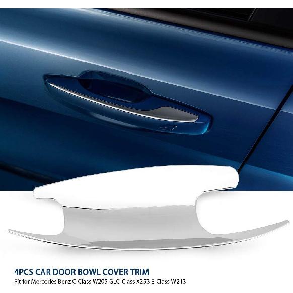 Qiilu Door Handle Cover Trim, 4Pcs Car Door Bowl Cover Trim for C Class W205 GLC Class X253 E Class W213