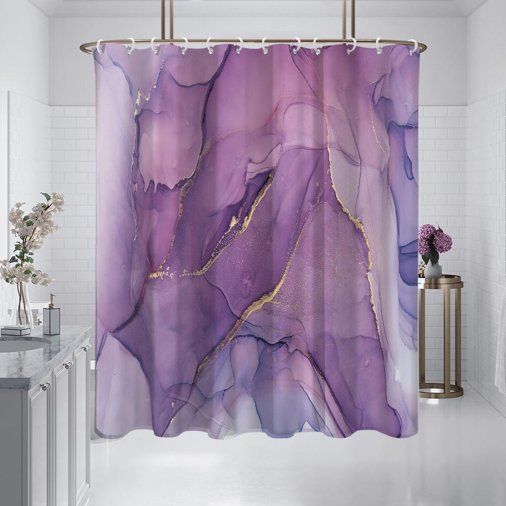 1 Piece of 180x180cm Purple Marble Pattern Digital Printing Shower Curtain Partition Bathroom Waterproof and Mold Resistant