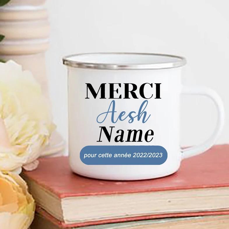 Personalisierte Tassen Kreative Kaffeetassen Trinkwasserbecher Emaille-Tasse Schule Zuhause Henkel Trinkgeschirr Geschenk für Lehrer ATSEM AESH AVS