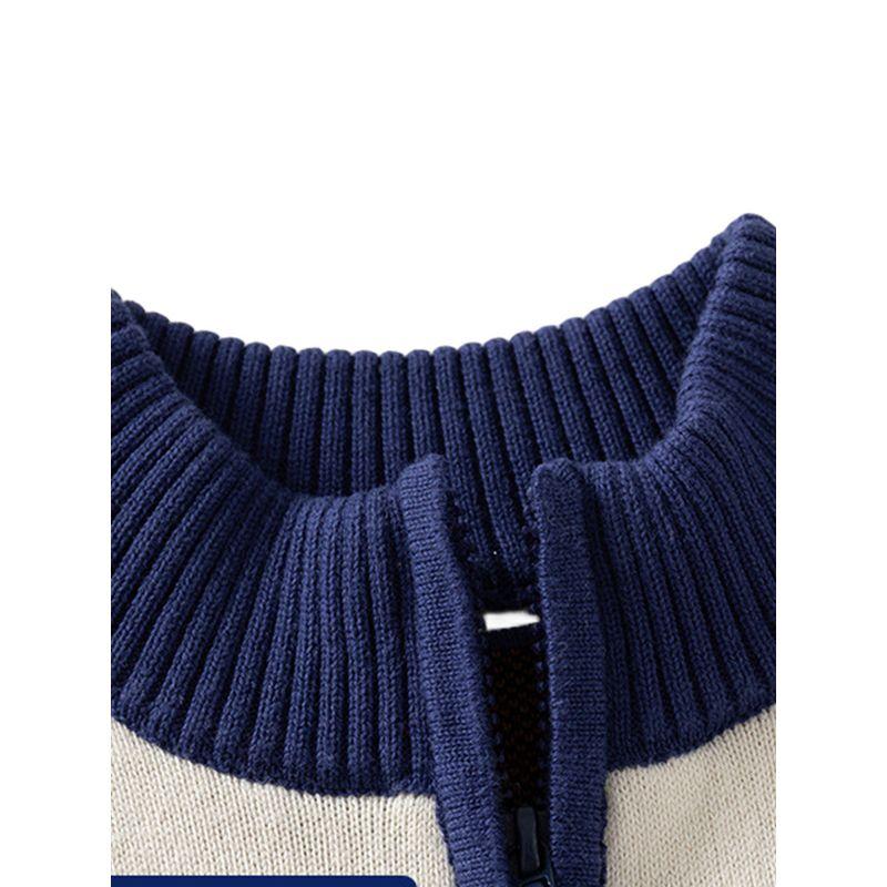 Striped Spring and Autumn Boys' Bear Cardigan Stand Collar Sweater