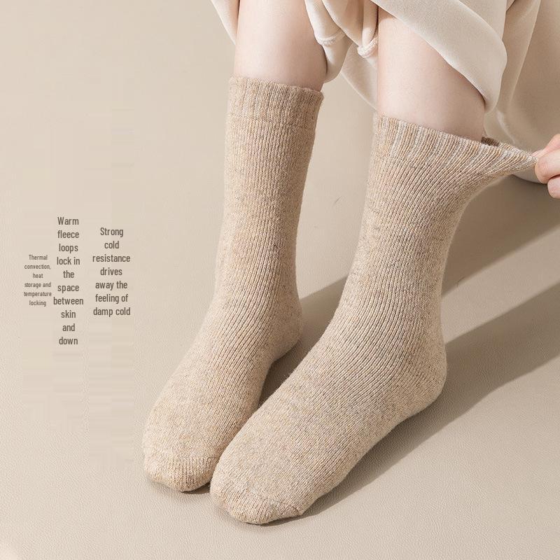 BONAS Women's Thick Wool Mid-Calf Socks - Extra Warm Terry for Autumn/Winter