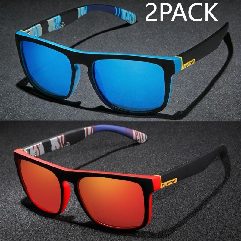 2PCS Fashion Sports Sunglasses Polarized Driving Sun Glasses Man Fishing Glasses Square Frame Metal Men and Women UV400 Eyewear