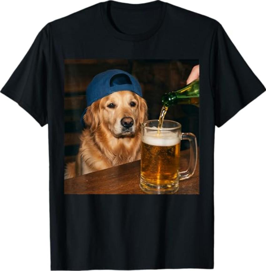 Golden Retriever Drinking Beer Funny Dog Meme T-Shirt S разноцветный