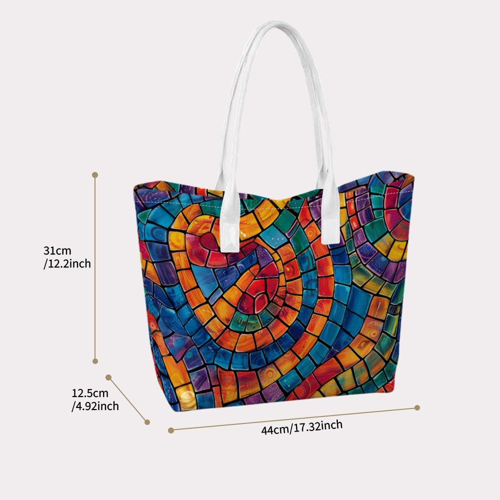 Colorful Mosaic Pattern Tote Bag Large Capacity Portable Daily Shoulder Bag Casual Stylish Women Grocery Shopping Handbag