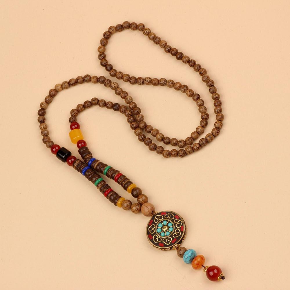 Originální etnický retro dlouhý řetízek na svetr, Nepálské vintage doplňky, Tibetský styl, Literární a univerzální náhrdelník pro muže a ženy