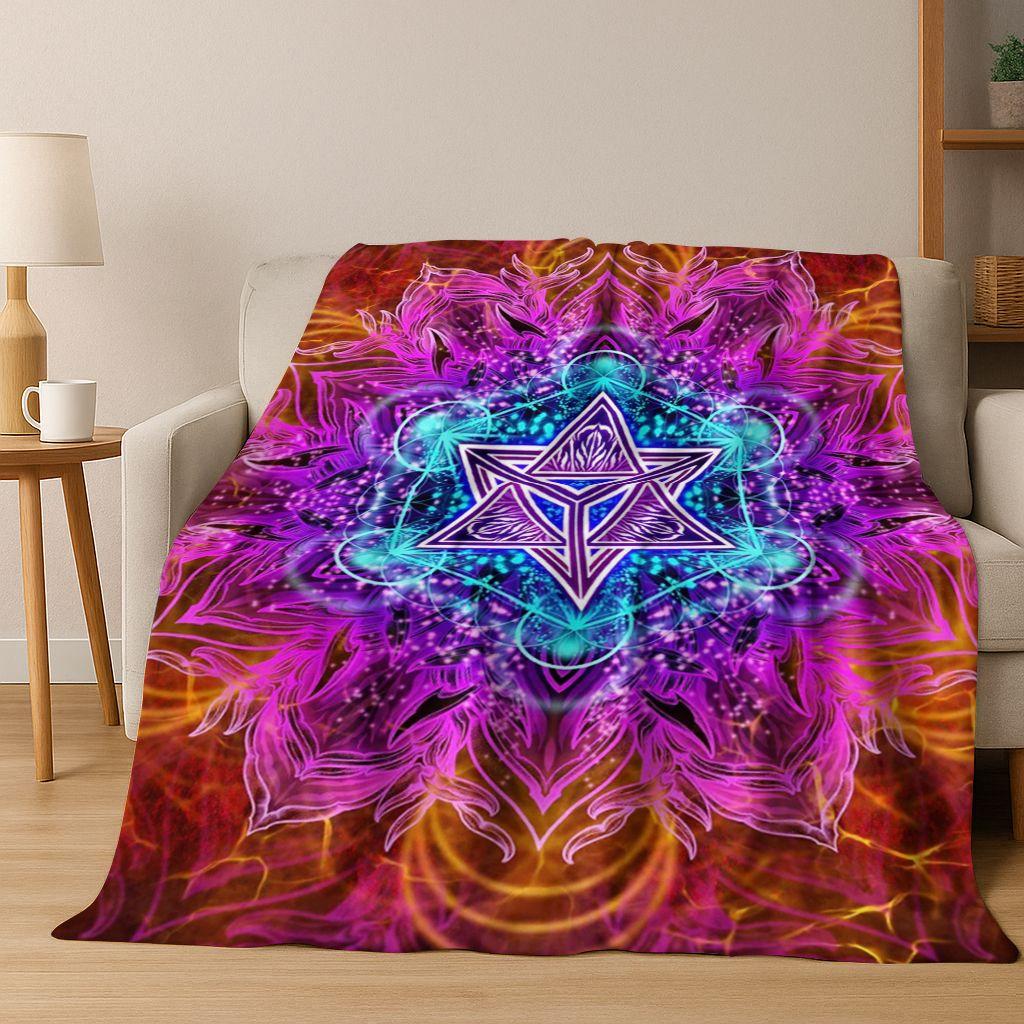 Rainbow Mandala Flower Chakras Yoga Bohemia Art Flannel Blanket,Cozy Soft Throw Blanket for Home Bedroom Bed Sofa Cover Kid Gift