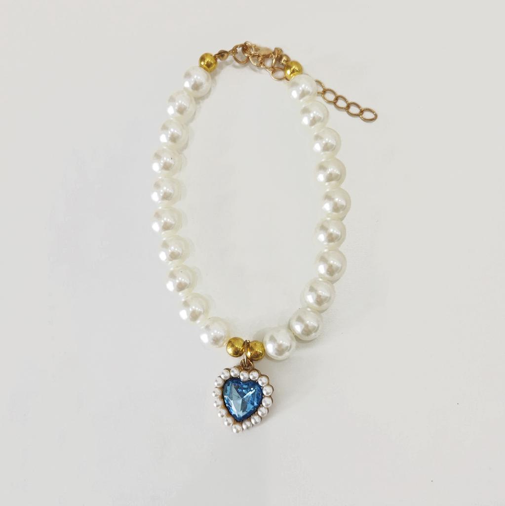 Cute Heart Gemstone Pearl Pet Collar, Adjustable Cat Dog Necklace, Elegant Decorative Pet Jewelry for Small Pets