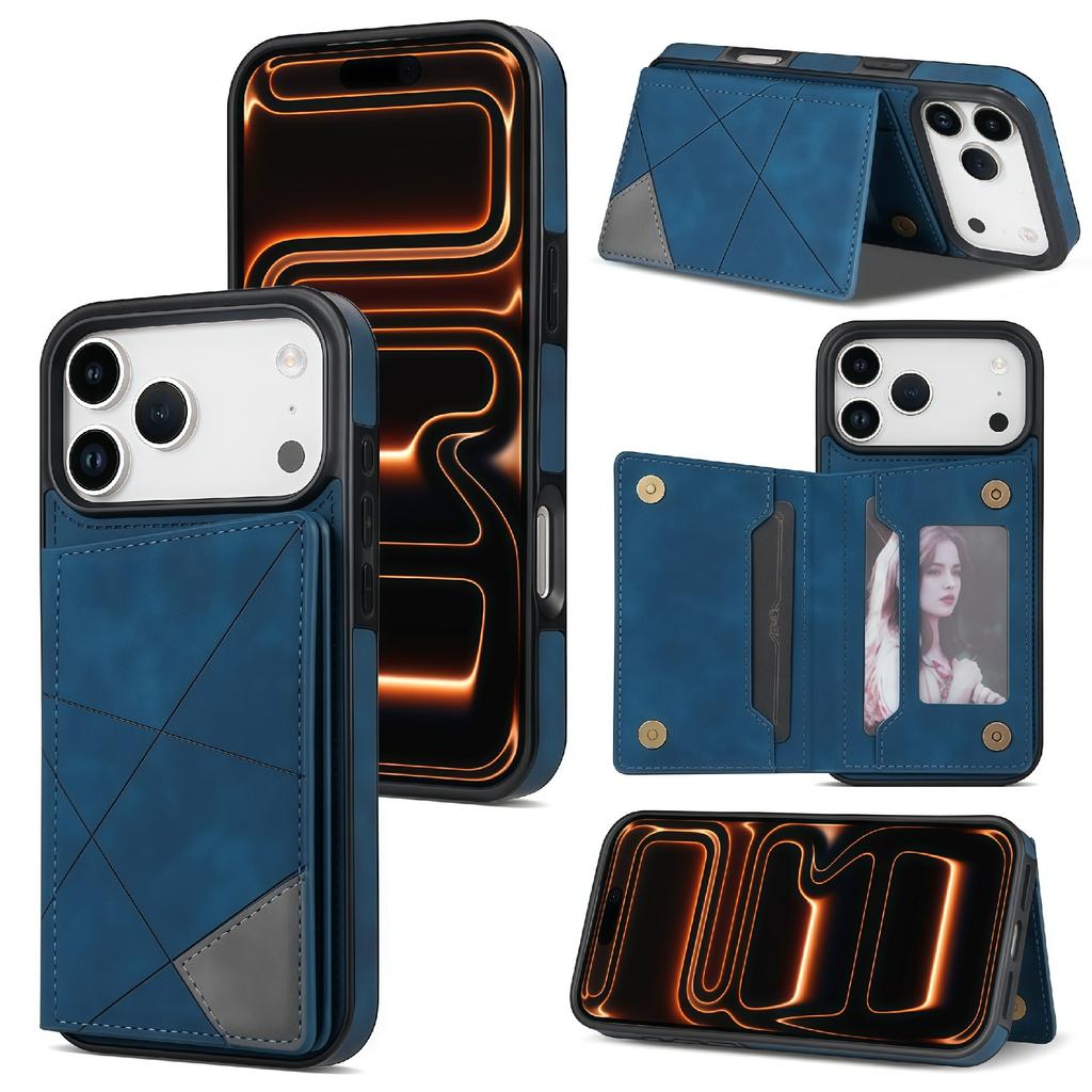 For iPhone 17 Pro Case Line Imprinted Color Splicing Leather Phone Cover