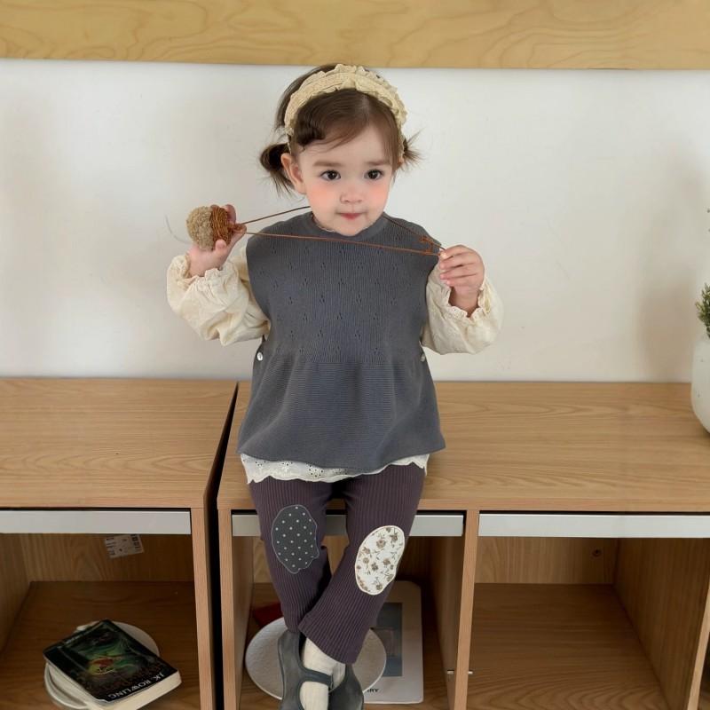 Baby Girl Fall Outfit 2026 Kids Knit Vest Blouse Leggings Set Toddler Casual Clothing