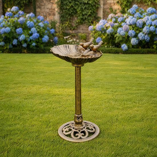 Pedestal Bird Bath Copper Resin Birdbaths Weather Resistant Floral Accents