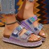 New Large Size Thick-soled Hemp Rope Double-buckle Rhinestone Cork Beach Slippers Large Size Women's Shoes Sparkling
