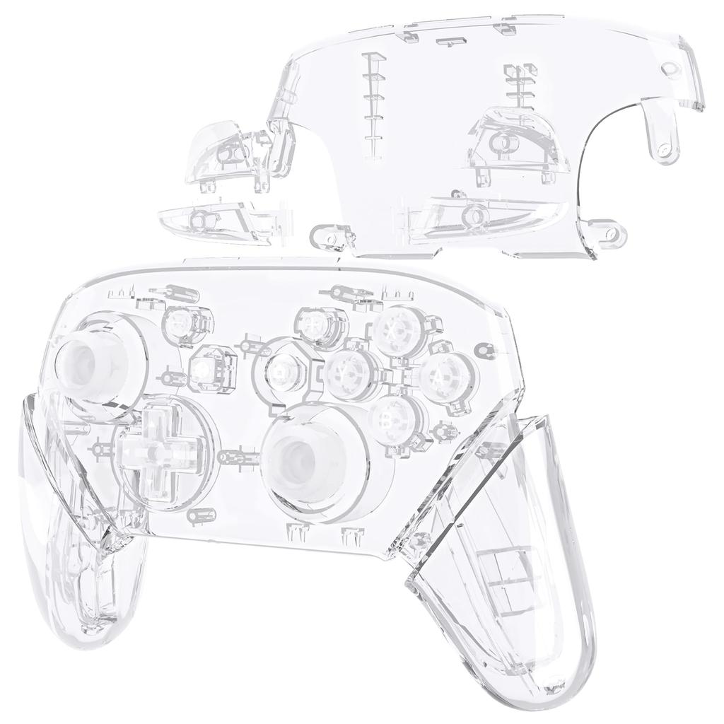 eXtremeRate Switch Pro Controller Faceplate Backplate Clear DIY Replacement Grip Housing Case Cover for Switch Pro Controller Clear Handle, -