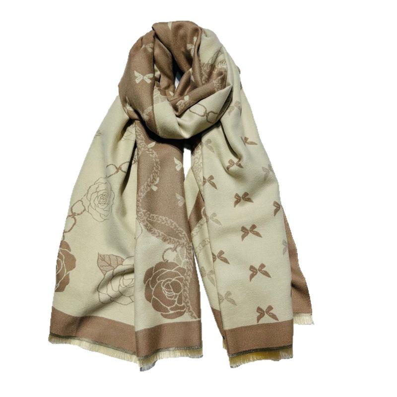 Butterfly Scarf for Women Autumn and Winter New Imitation Cashmere Scarf for Women Winter Warm Thickened Camellia Shawl Versatile