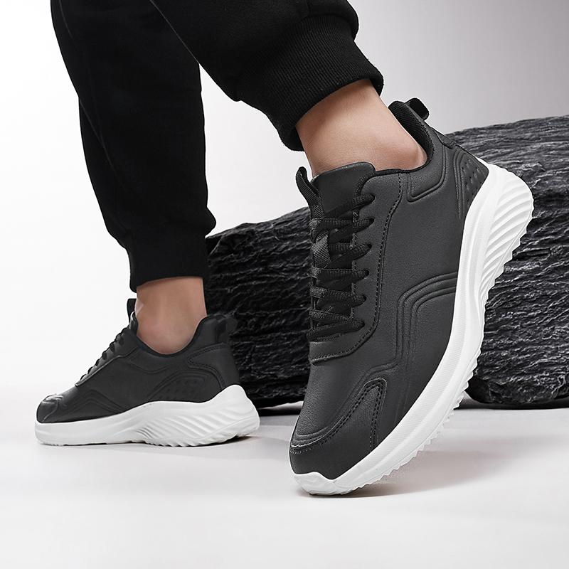 Herren Tenis Masculino Sneaker Höhensteigernde Schuhe Männliche Leder Laufschuhe Freizeit-Sneaker Gehen Mode Schwarz Größe 48