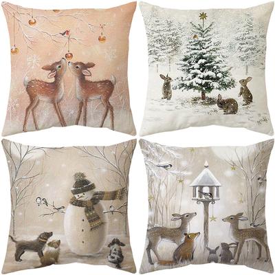 New Christmas Printed Pillow Cover Elk Christmas Tree Old Man Pillow Sofa Cushion Cushion