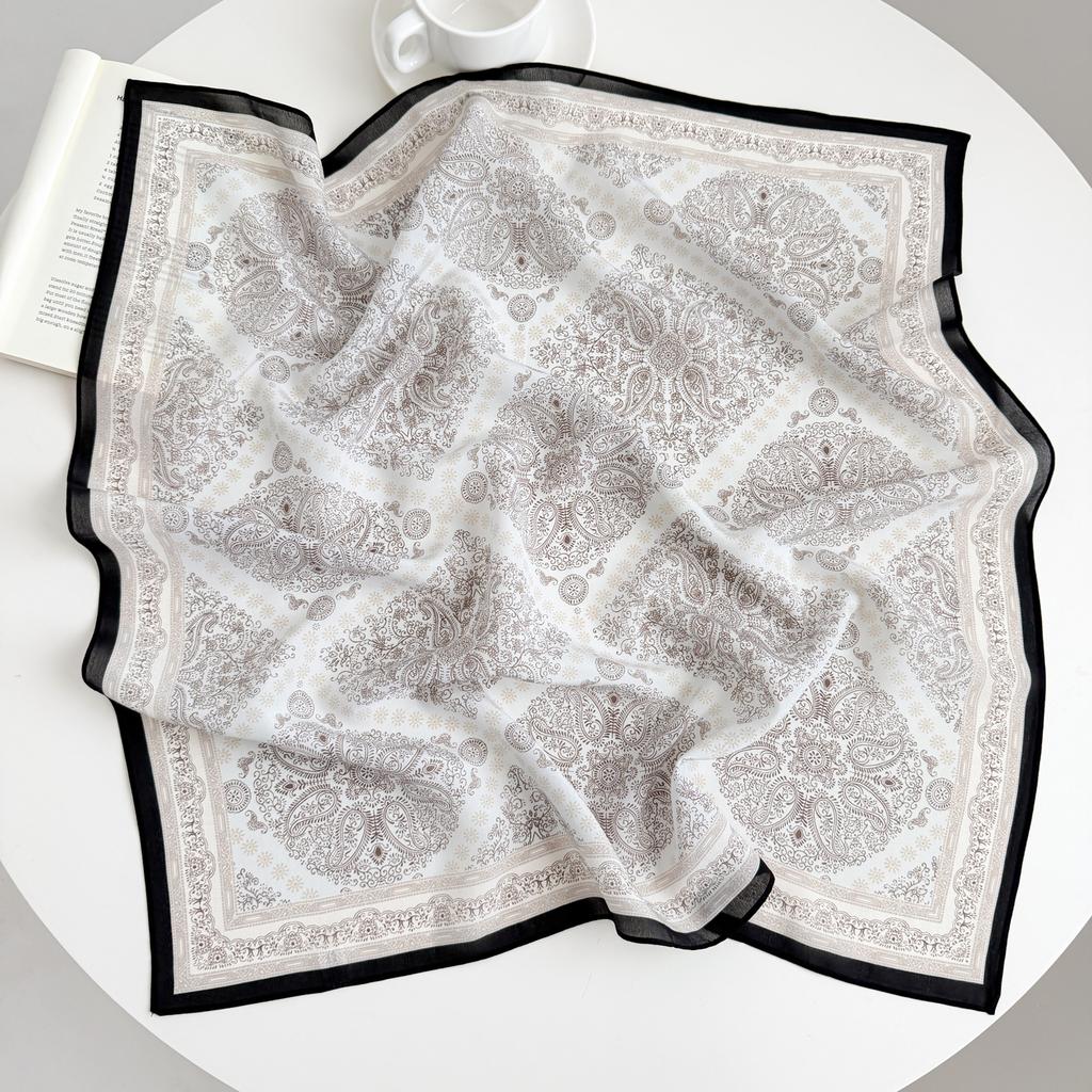Retro Old Money Wind Silk Double Crepe Silk Scarf Women's Spring and Summer Senior Sense Versatile 100% Mulberry Silk Square Scarf Thin Scarf