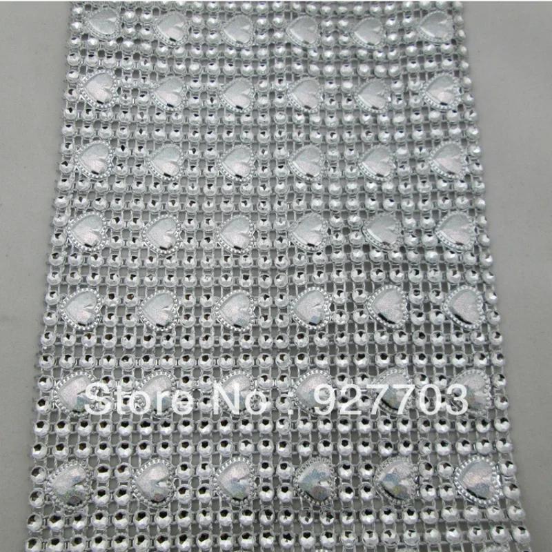 1yard Silver AB Heart Rhinestone Crystal Diamond Mesh Wrap Roll Ribbon