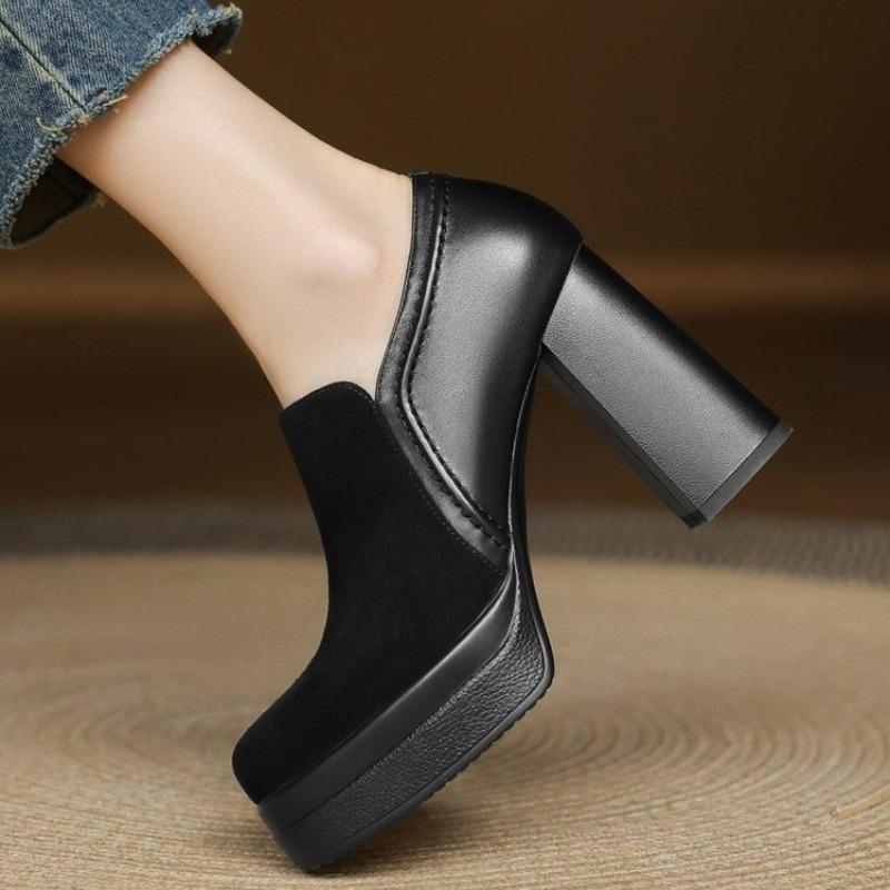 Retro Tiefe Mund Bank Runde Zehenspitze Kleine Hohe Absätze Damen Plateau Sohle Müde Füße Nicht Blockabsatz Einzelne Schuhe