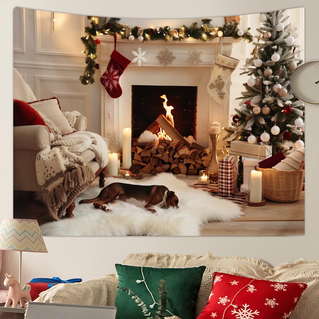 1pc Christmas Decoration Poster Tapestry, Christmas Tree Snow Scene Decoration Photography Background Banner