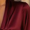 Women Shirt V-Neck Long Sleeve Pleated Smooth Satin Shirt Tops Pure Color Spring