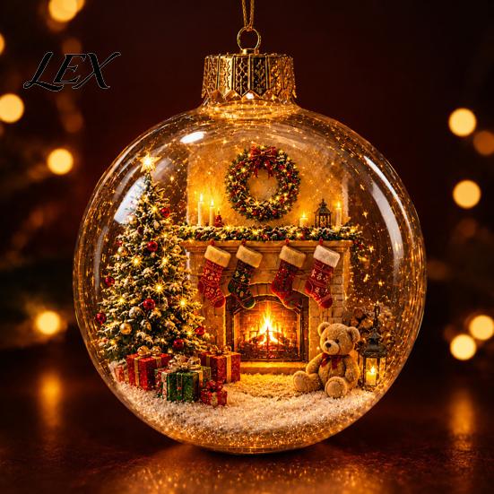 LED Winter Scene Decor Glowing Christmas Story Ornament, Mini Holiday in Ball with Warm Seasonal Home Gifts Light, 3D Clear Acrylic Hanging Decoration