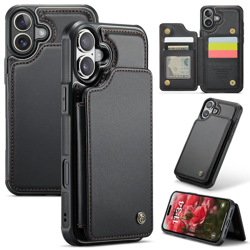 For iPhone 16 Phone Case CASEME C22 Leather Back Cover with RFID Blocking Card Slots