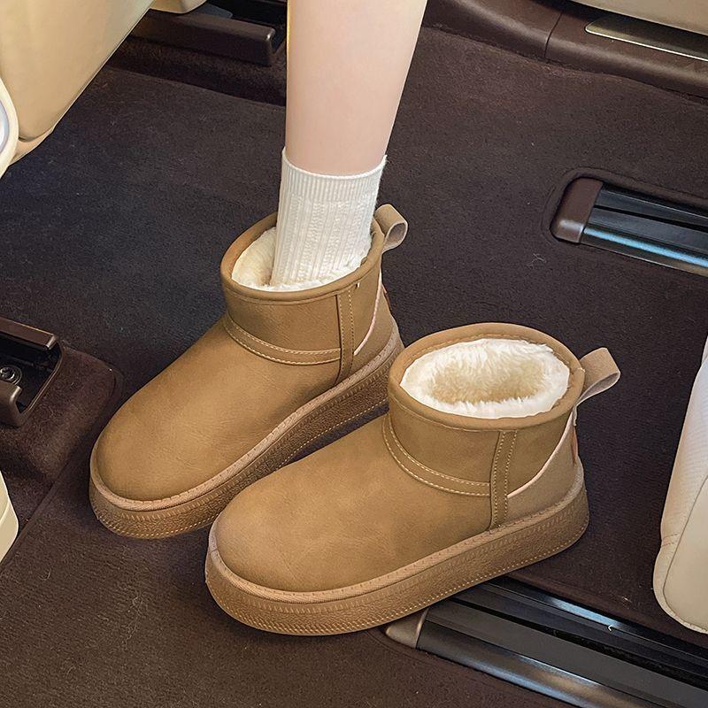 2025 зима нові корейська версія мафін оксамитові теплі бавовняні черевики ретро універсальні платформа коротка халява нековзні снігові чоботи жіночі
