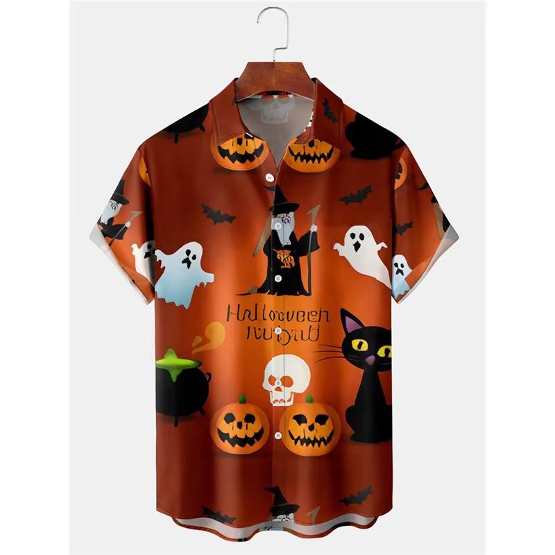 Unisex 26 Fashionable Halloween Shirts for Men and Women in Cute Style Party and Festival Tops Pumpkin Head Printed Short Sleeves
