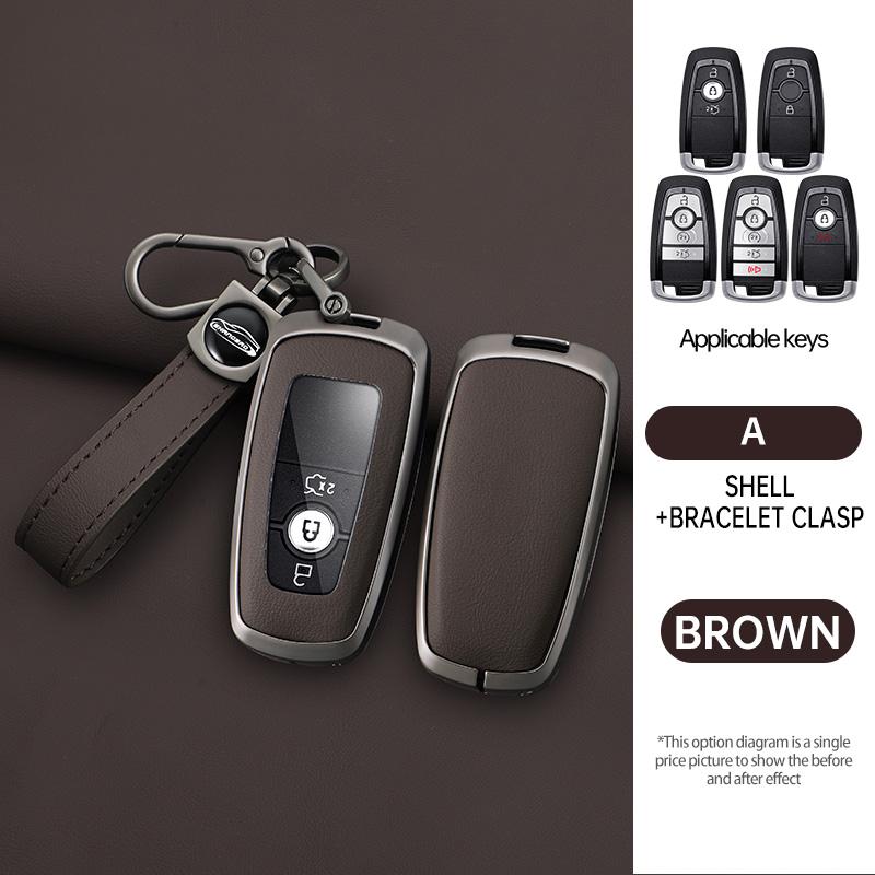 Zinc Alloy Leather Car Key Case For Ford Fusion Edge Mustang Explorer Expedition Mustang Ecosport Ranger F150 F250 350 Key Case