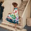 Casual Spaghetti Strap Long Dresses Women's Floral Printed Cotton Linen Sleeveless Large Swing Dress