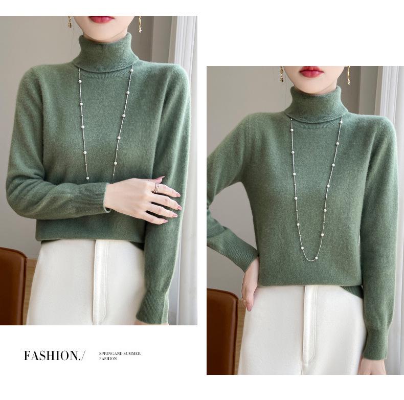 Damski sweter wełniany z wysokim dekoltem: Jesień Zima Moda Jednolity Kolor Dzianina