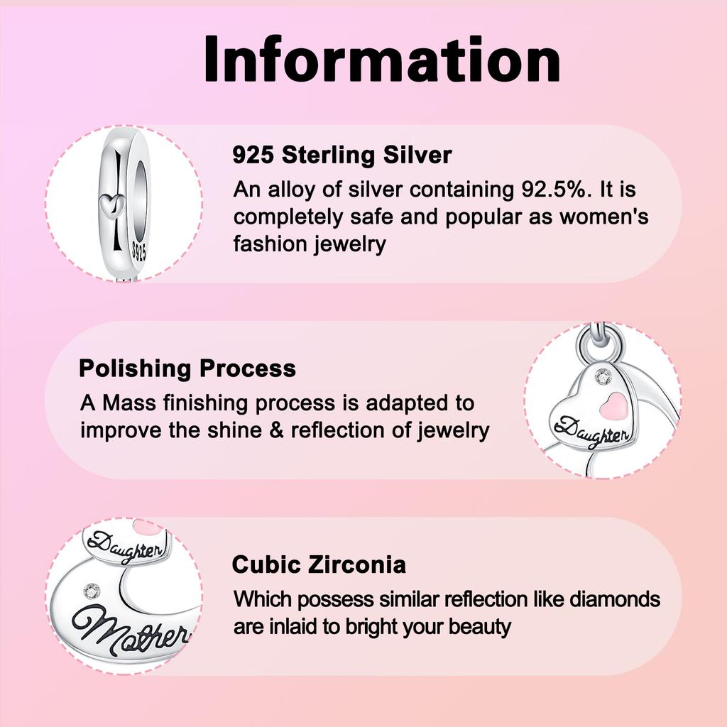 Copper Grandma Gift Double Love Pendant Charms Fit Original Bracelets Diy Birthday Jewelry Gift