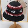Vintage Fair Island jacquard knitted bucket hat women's autumn and winter thickened warm wool hat showing face small bucket hat