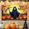 Halloween Banner Happy Halloween Tapestry Pumpkin Reaper Bat Print Indoor Home Party Wall Hanging Decor Flag