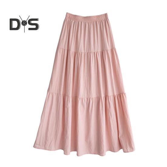 

Женская макси-юбка с эластичной резинкой на высокой талии, оборками и строчкой, большим подолом, длинная юбка, однотонная, трапециевидная, летняя повседневная юбка S розовый