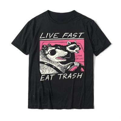 Live Fast! Eat Trash! Man T Shirt Creative Design Graphic Tshirts Harajuku Hip-hop Oversized Tops Roupas Masculinas Camisetas