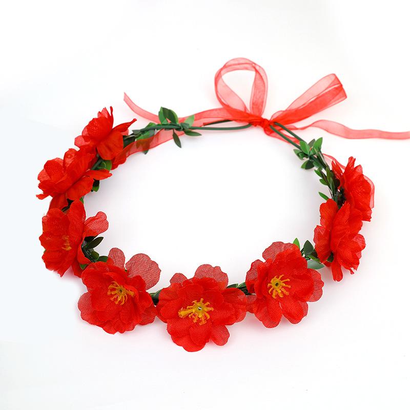 Flower Crown Headband For Women Girls Adjustable Floral Hair Wreath With Ribbon Boho Flower Headpiece Wedding Festival Party