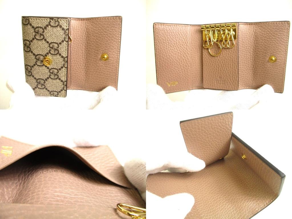 Authentic GUCCI Double G GG Dusty Pink Leather Gold H/W 6 Pics Key Chain #a760  Refurbished