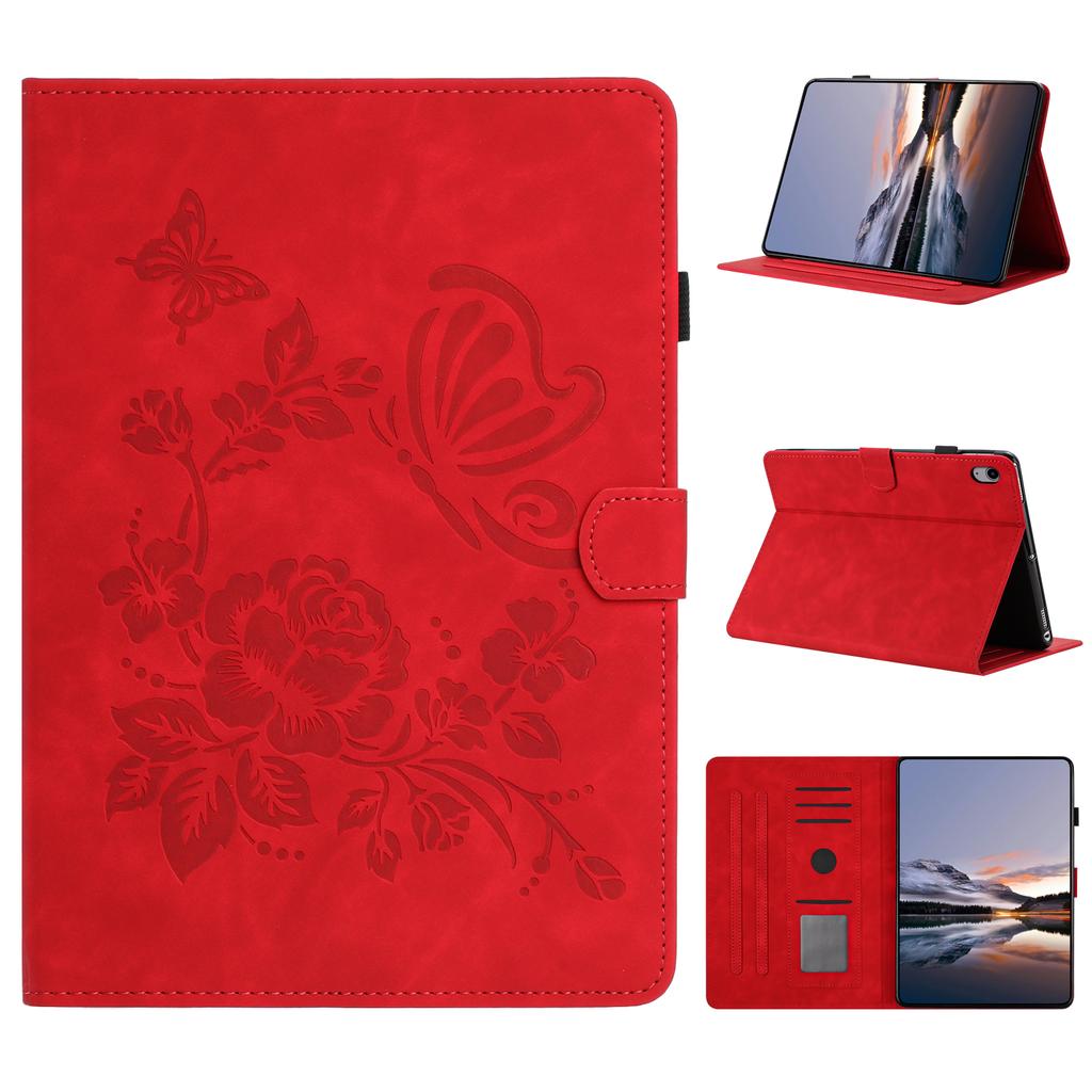 For Samsung Galaxy Tab S11 Case Card Holder Stand Butterfly Floral Imprinted Leather Tablet Cover