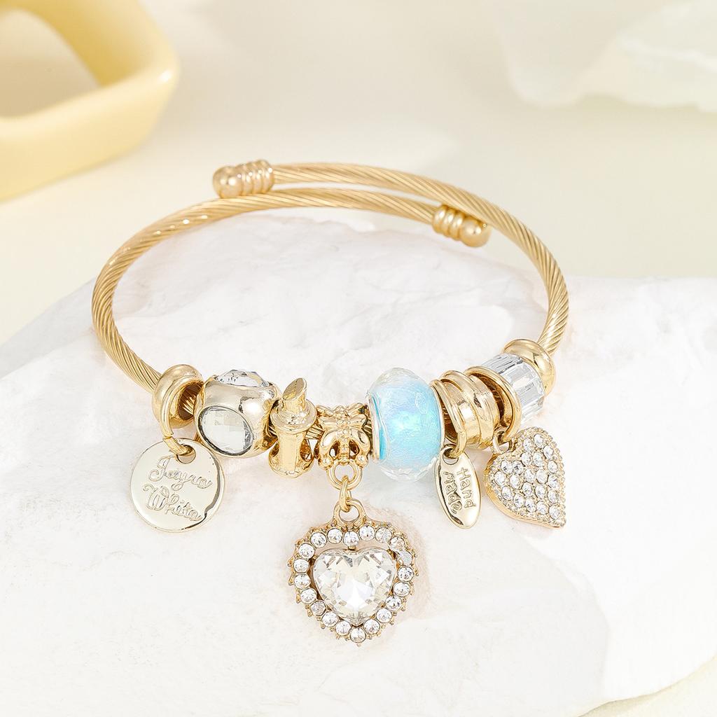 Bracelet DIY Inlaid Heart Pendant Adjustable Open Bangle