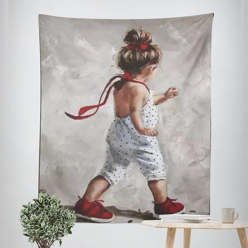 

Милый узор маленькой девочки, декоративный гобелен, декор для дома, стены, офиса, гостиной, гобелен 100x75cm