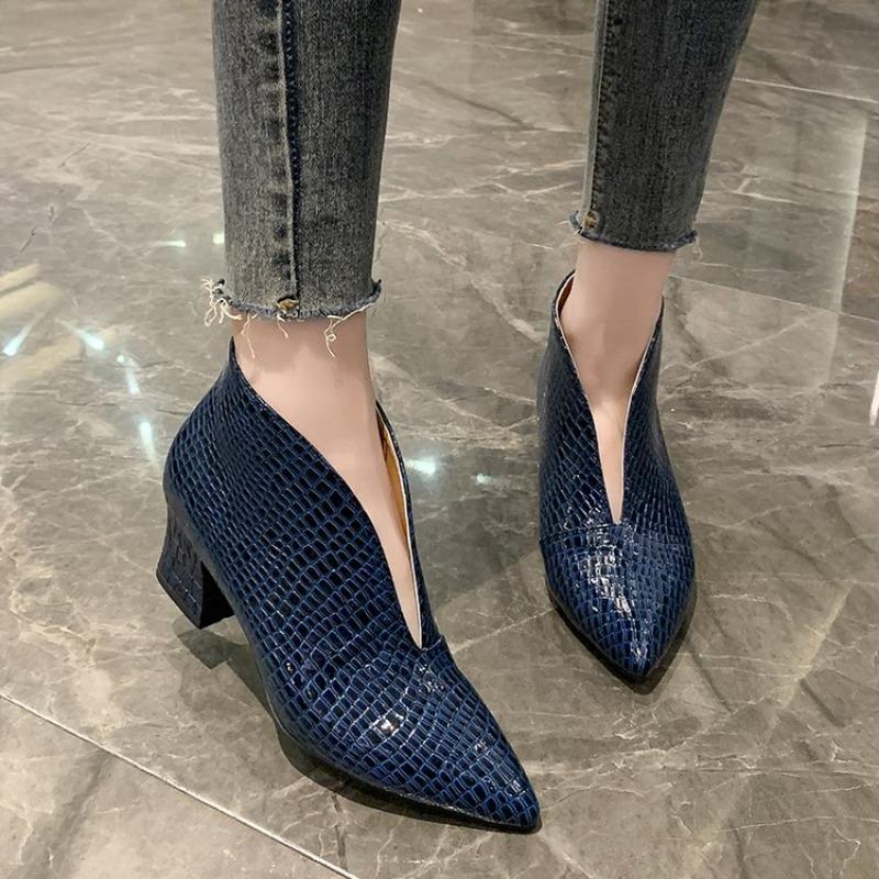 Booties Autumn New Pointed Toe Slip-on Non-Slip Wear-Resistant Slim Heel Single Shoes