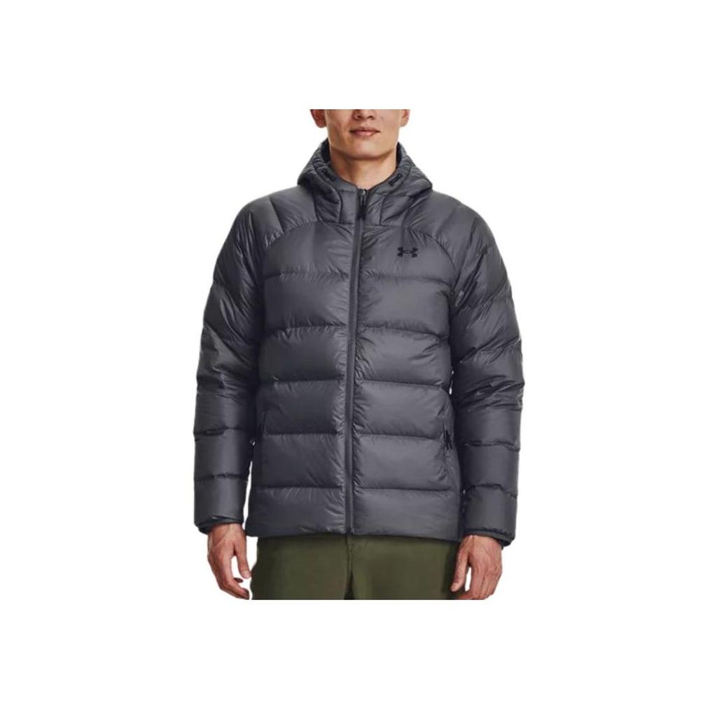Under Armour Pánská péřová bunda s kapucí a dlouhým rukávem v jednobarevné šedé barvě, svrchní oděv 1372651-012
