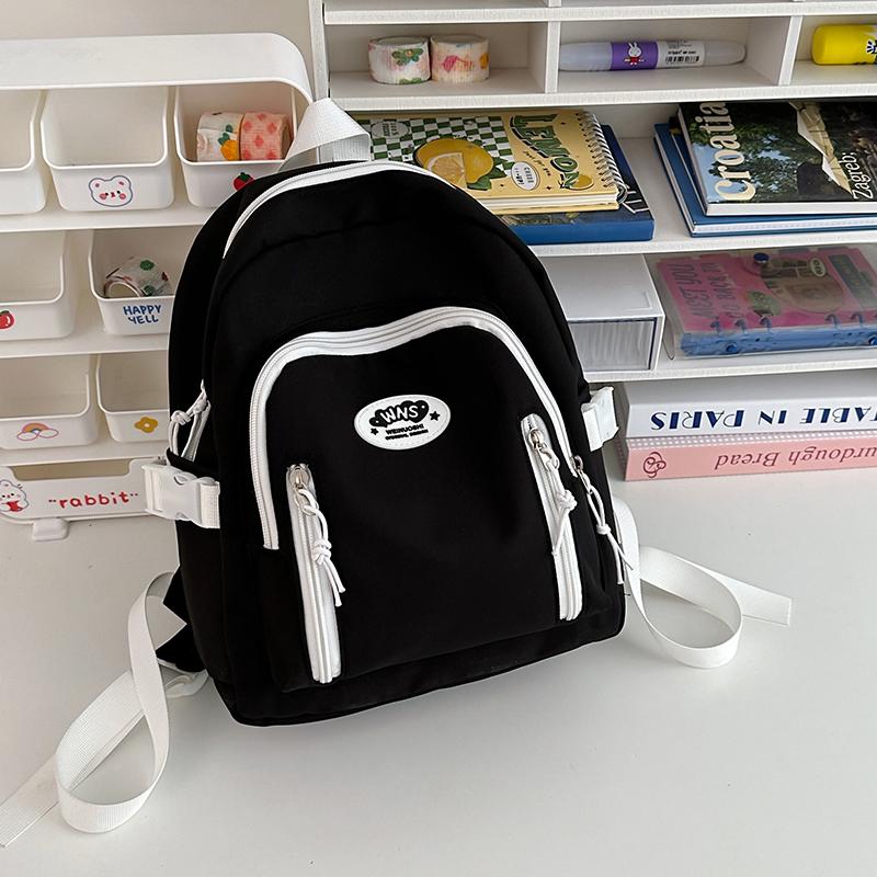 

Простой студенческий маленький школьный рюкзак, однотонный легкий рюкзак для путешествий для девочек чёрный