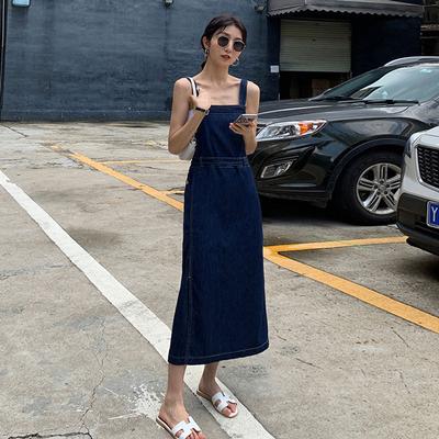 Stilvolle Eleganz Mode Damen Business Casual Weste Cowboy Trägerrock Damen Locker Dünner Abschnitt Lässig Seitenschlitz Neckholderkleid Sub Langer Rock