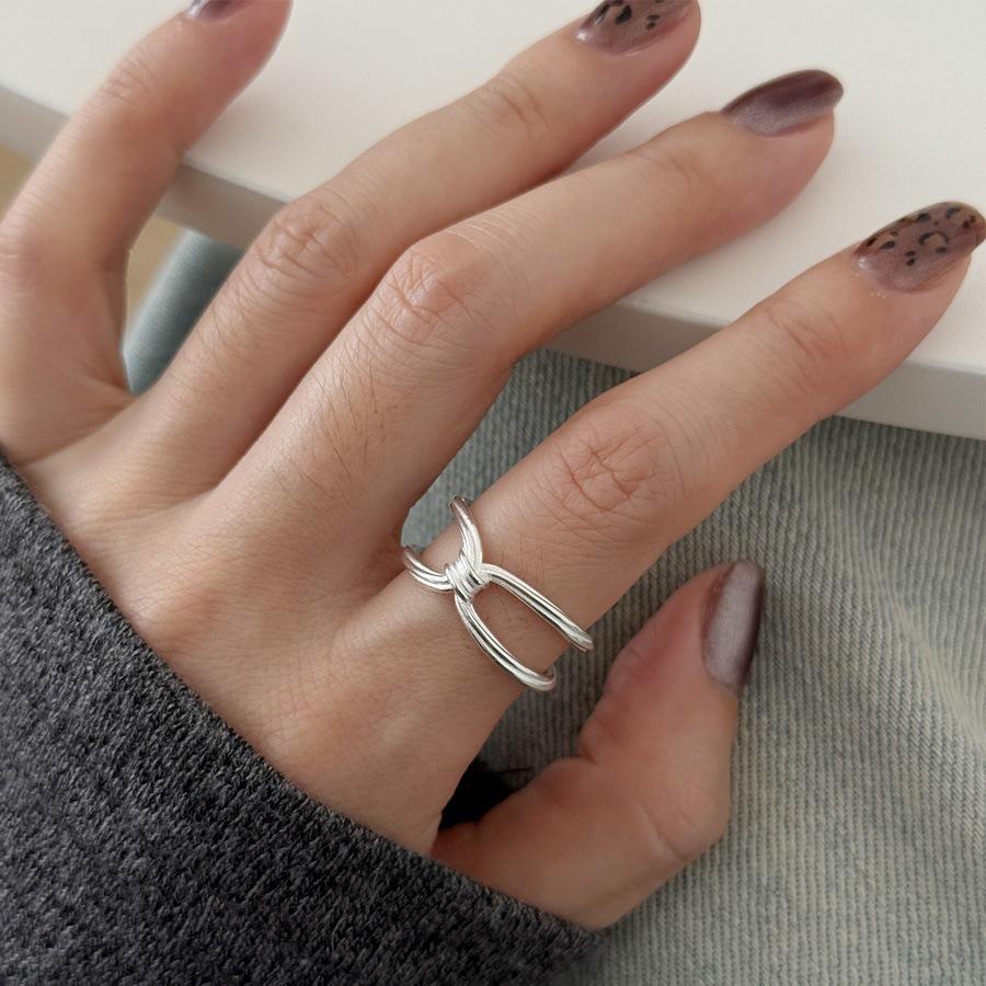 925 Sterling Silver Retro Brushed Open Finger Ring - Women's High-End Niche Light Luxury, Trendy and Non-Fading.