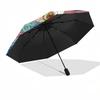Colorful Lotus Dragonfly Mandala Automatic Opening Folding Umbrella with 8-Bone Iron Frame, Suitable for Fans, Travel, Daily Use, Festive Gi